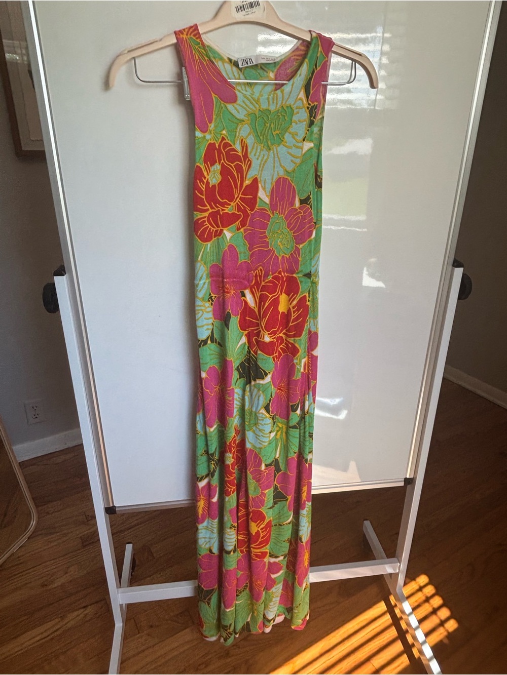 ZARA Bright Floral Tank Maxi Dress — Pink, Red, Green